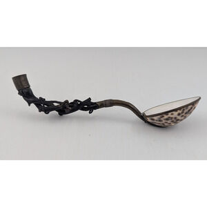 Vintage Cowrie Shell Spoon with Root and Metal Handle 7.5"